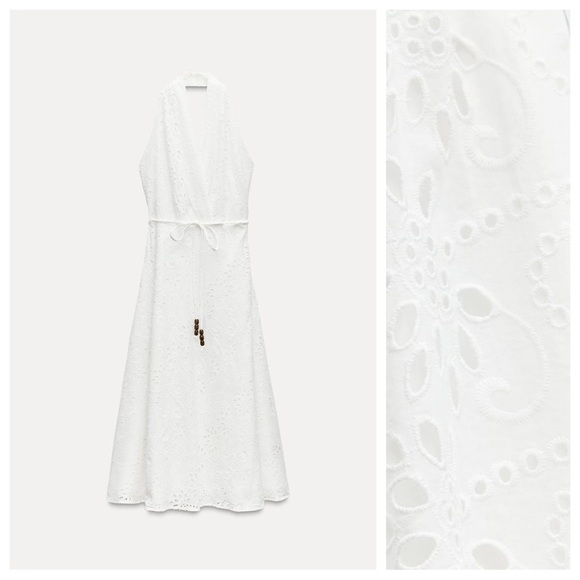 NWT. Zara ZW Collection White Cutwork Embroidery Midi Dress. Size M. - Picture 6 of 13